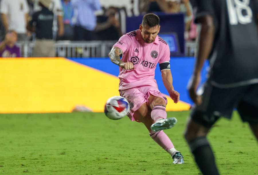 Inter Miami forward Lionel Messi takes a free kick
