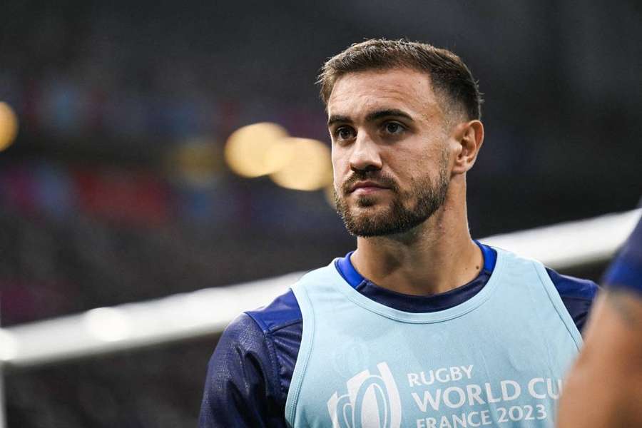 Melvyn Jaminet à l'échauffement lors d'un match des Bleus en Coupe du monde. 