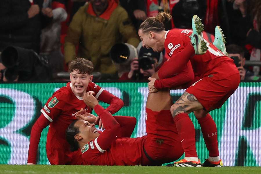 Virgil van Dijk celebrates after scoring the winner