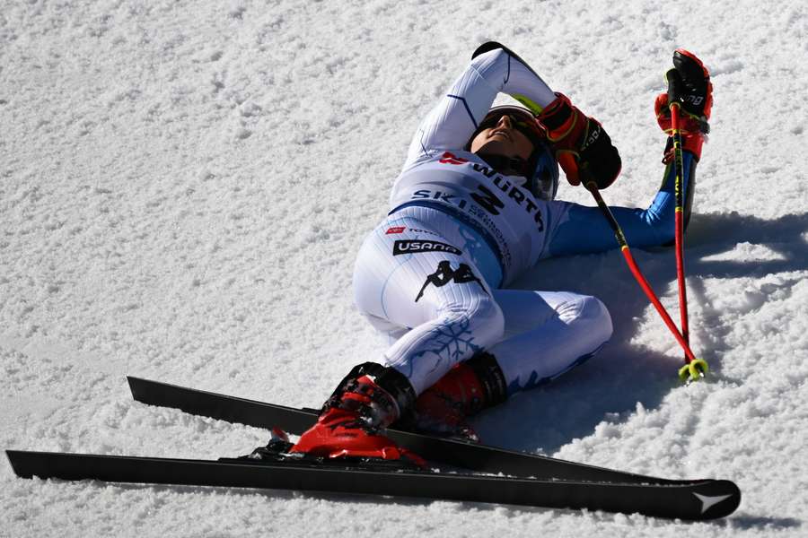 Mikaela Shiffrin reacts after coming first in her second run
