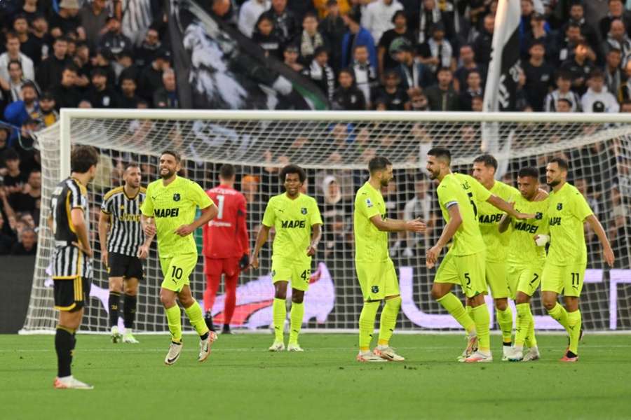 Sassuolo celebrate a goal in front of their home faithful