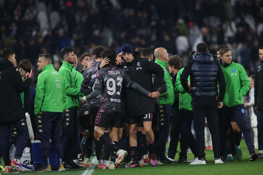 Empoli celebrate their cup win over Juve