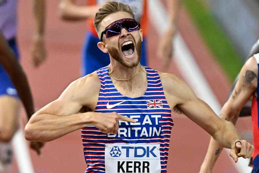 Josh Kerr screams in delight after beating Norway's Jakob Ingebrigtsen to win 1,500m gold