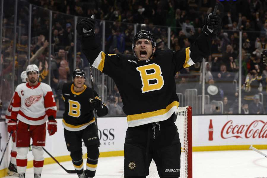 Boston Bruins right wing Garnet Hathaway celebrates his go-ahead goal