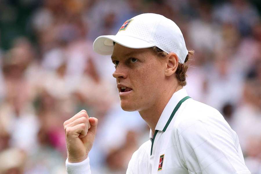 Jannik Sinner reacts during his first-round match against Serbia's Miomir Kecmanovic 