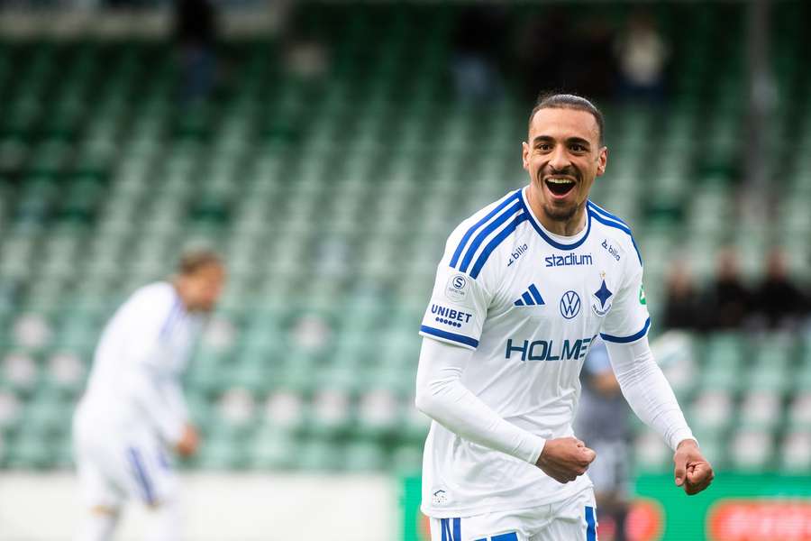 Neffati celebrates a goal for Norrkoping this season