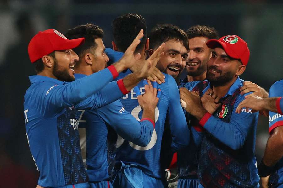 Afghanistan celebrate winning the match