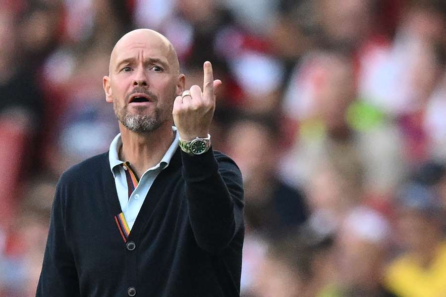 Técnico do United, Erik ten Hag, na derrota para o Arsenal no último fim de semana