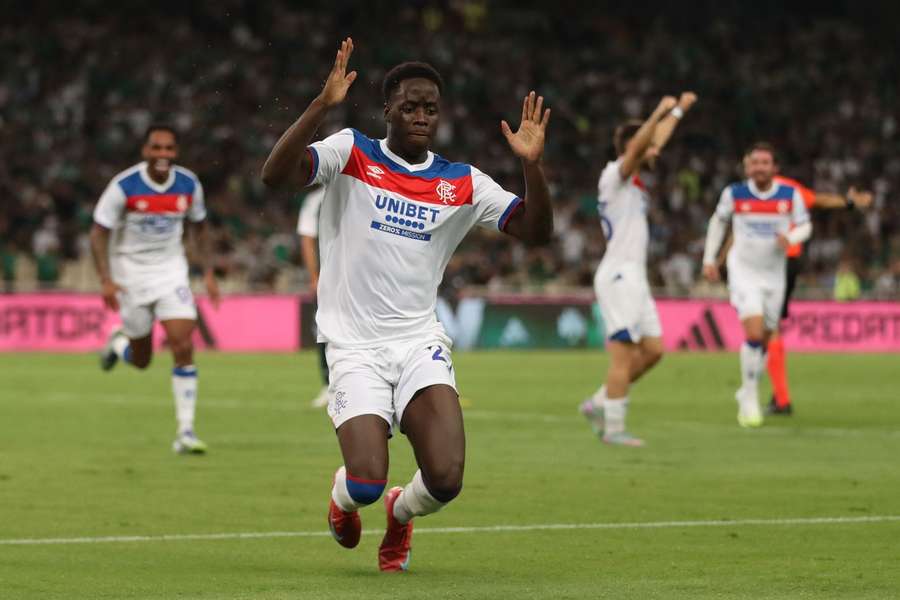 Djeidi Gassama of Rangers celebrates his goal against Panathinaikos