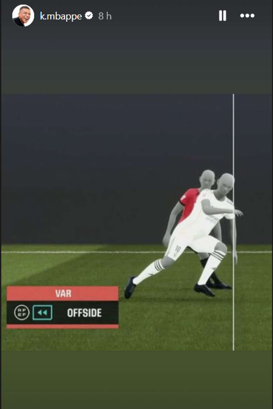 Captura de pantalla del Instagram de Mbappé sobre su primer gol anulado