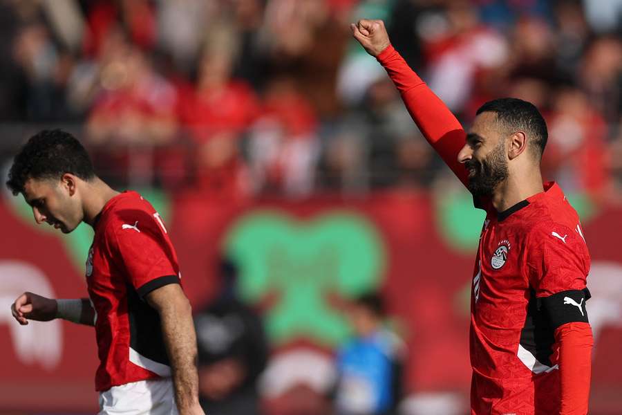 Egypt's Mohamed Salah celebrates scoring against South Africa