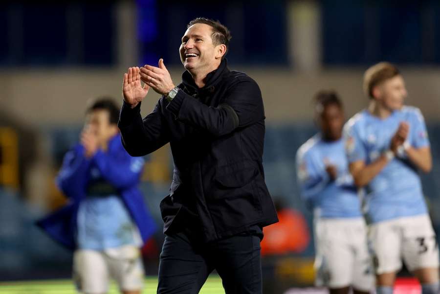 Coventry City manager Frank Lampard celebrates at full-time after their win over Millwall