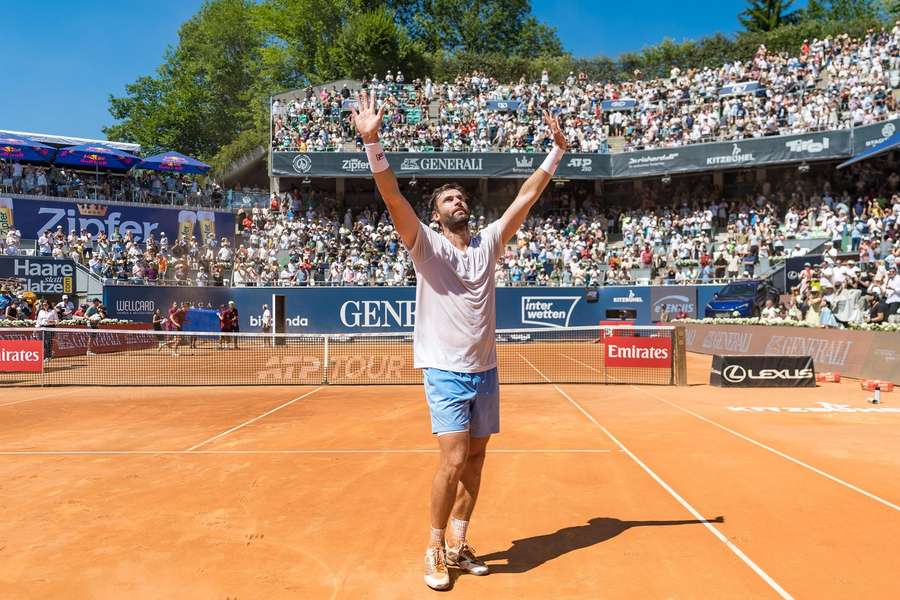 Quentin Halys celebrates after beating Alexander Bublik to win his first ATP title Quentin Halys celebrates after beating Alexander Bublik to win his first ATP title