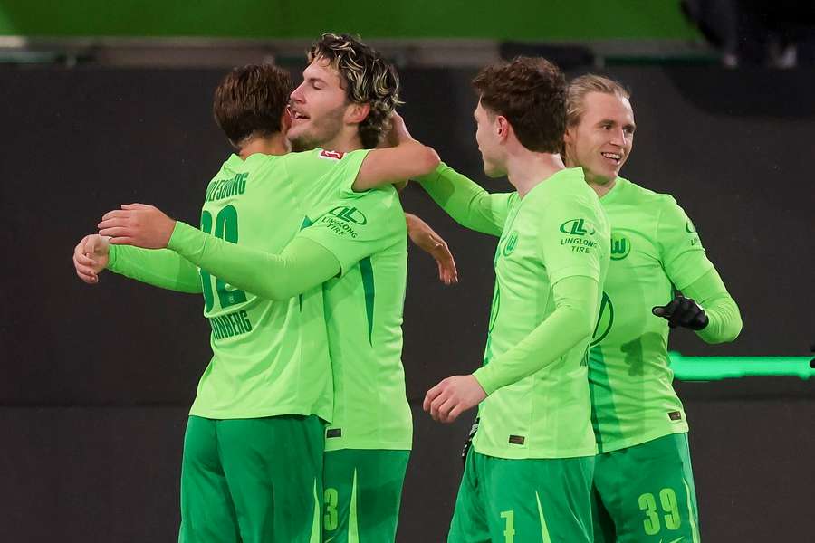 Jonas Wind celebrating his goal against Holstein Kiel