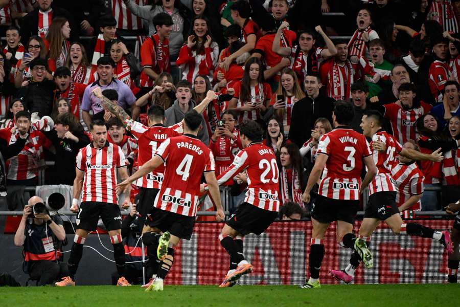 Berenguer celebrates his late winner for Athletic Club Berenguer celebrates his late winner for Athletic Club