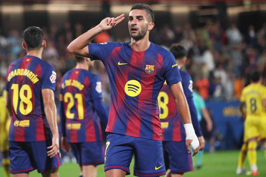 Ferran Torres celebra uno de sus dos goles ante el Getafe