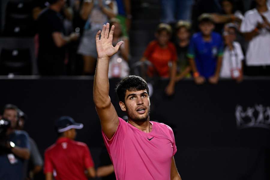 Spain's Carlos Alcaraz celebrates his victory 