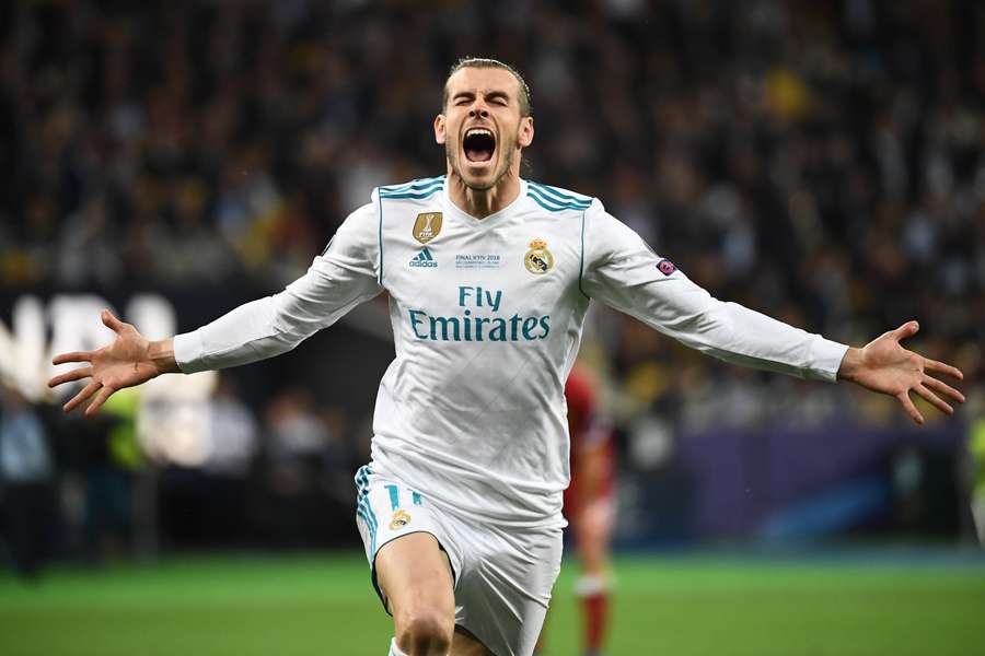 Bale jubler efter scoring i Champions League-finale mod Liverpool i 2018.