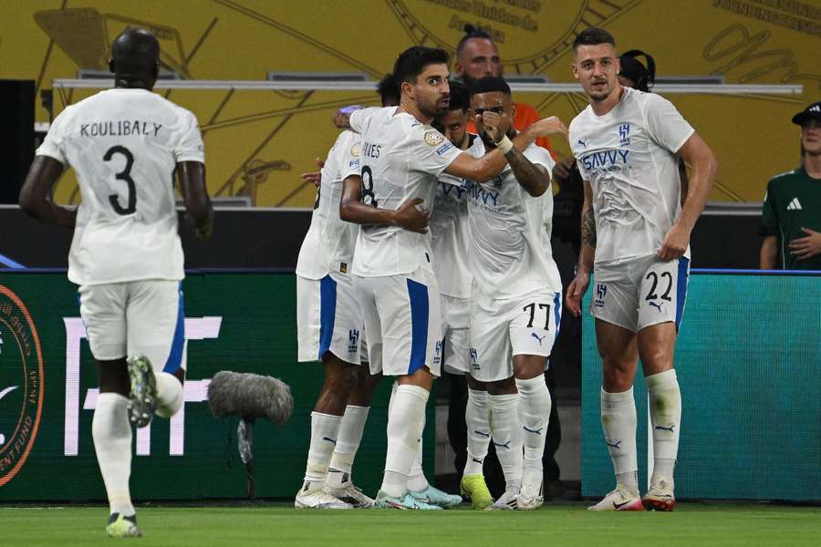 Al Hilal celebrate a goal during their 2-0 win over Pachuca at the Club World Cup.