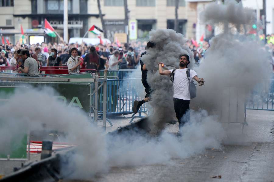 Manifestantes pró-Palestina em Madrid