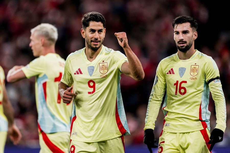 Ayoze Perez celebrates after scoring for Spain