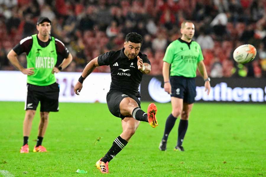 Richie Mo'unga kicking the ball against the Lions during the recent tour of South Africa. Richie Mo'unga kicking the ball against the Lions during the recent tour of South Africa.
