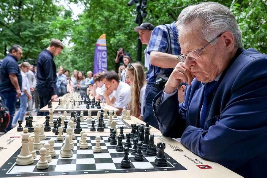 Een schaakevenement op de Gogolevsky Boulevard in Moskou