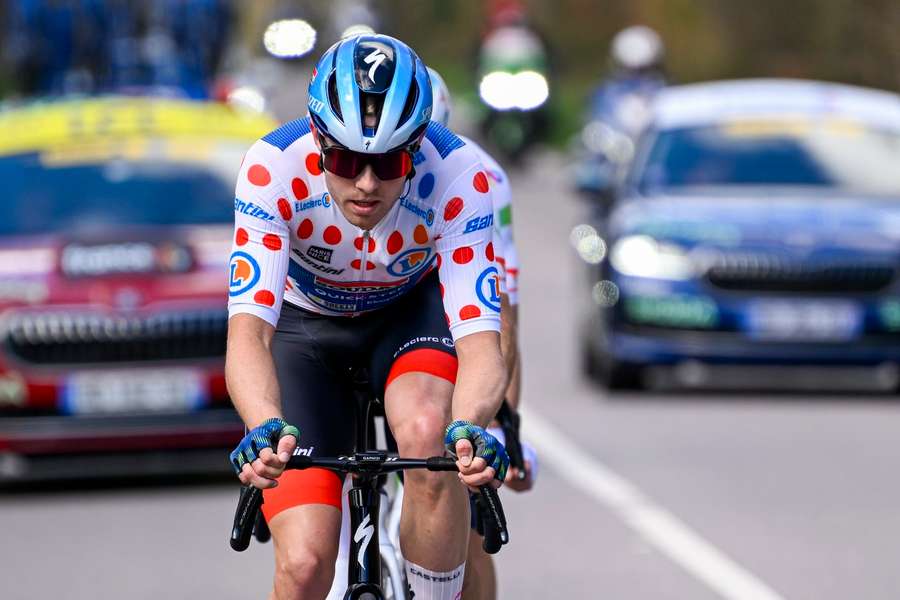 Soudal Quick Step's Casper Pedersen leading the escape pack during stage 2 of the 84th edition of Paris - Nice 