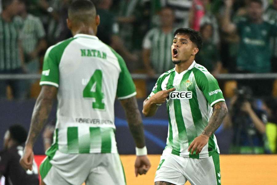 Real Betis' Juan Hernandez celebrates scoring his team's second goal Real Betis' Juan Hernandez celebrates scoring his team's second goal