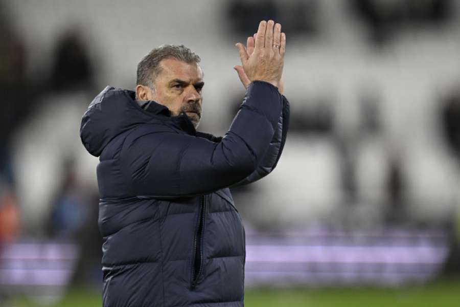 Postecoglou applauds the fans after the match against West Ham