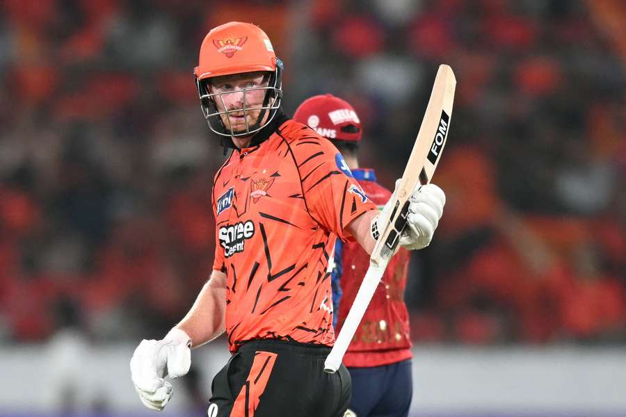 Sunrisers Hyderabad's Heinrich Klaasen celebrates after scoring his half-century against Punjab