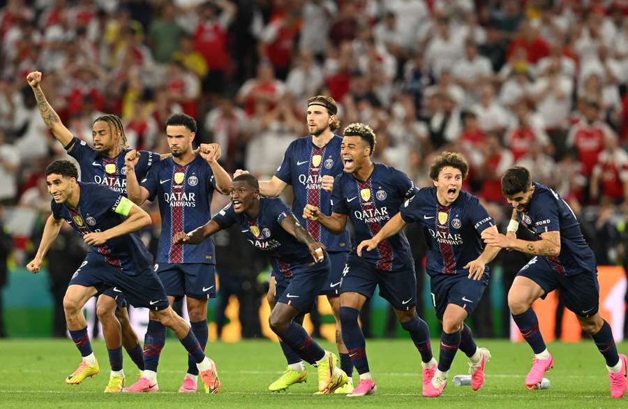 PSG's players celebrate after their shootout success.