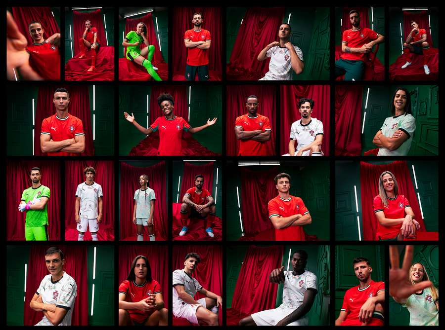 Jogadores de diferentes modalidades posam com o novo equipamento Jogadores de diferentes modalidades posam com o novo equipamento