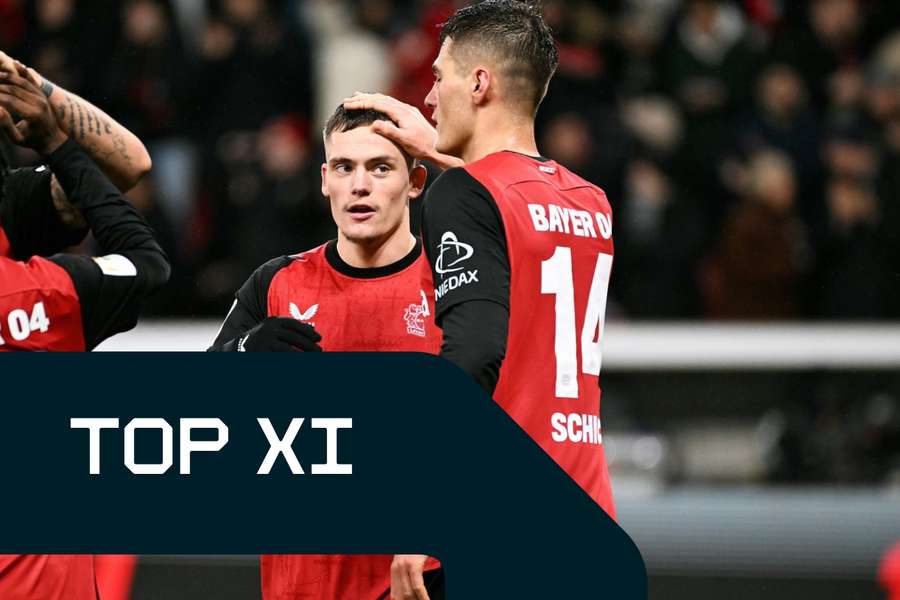 Leverkusener Doppelpack in der Bundesliga Top XI: Florian Wirtz (l.) und Patrik Schick dominierten den 15. Spieltag