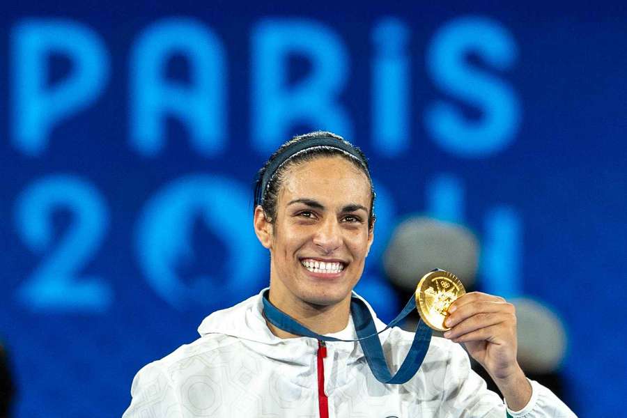 Imane Khelif après sa victoire.