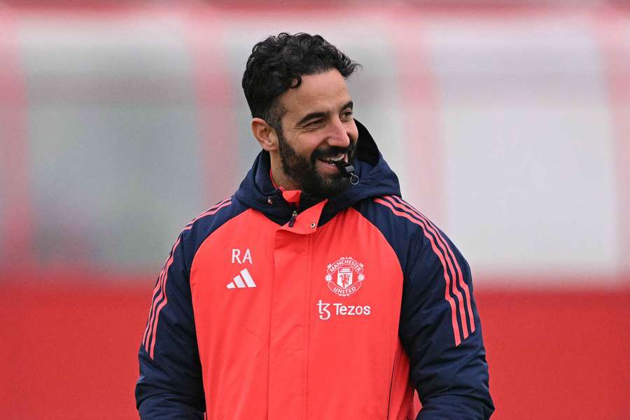 Manchester United head coach Ruben Amorim takes a training session