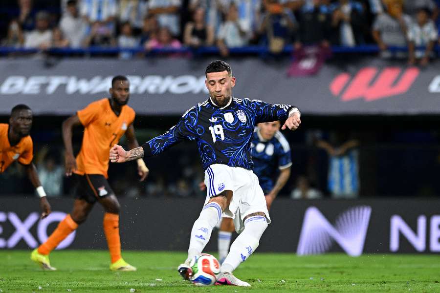 Nicolas Otamendi takes a penalty for Argentina