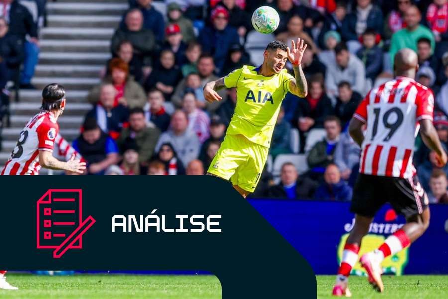 Cristian Romero, capitão do Tottenham, em ação diante do Sunderland Cristian Romero, capitão do Tottenham, em ação diante do Sunderland