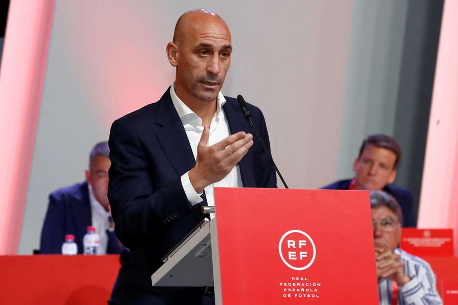 Luis Rubiales during the press conference on Friday