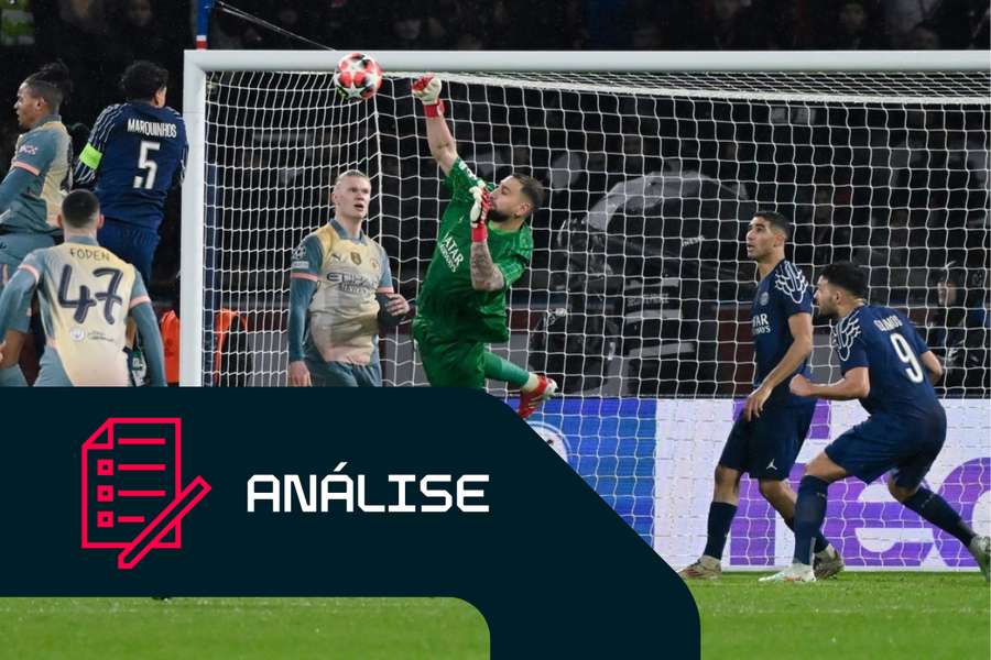 Gianluigi Donnarumma, do Manchester City, durante um jogo da Liga dos Campeões contra o Paris Saint-Germain Gianluigi Donnarumma, do Manchester City, durante um jogo da Liga dos Campeões contra o Paris Saint-Germain