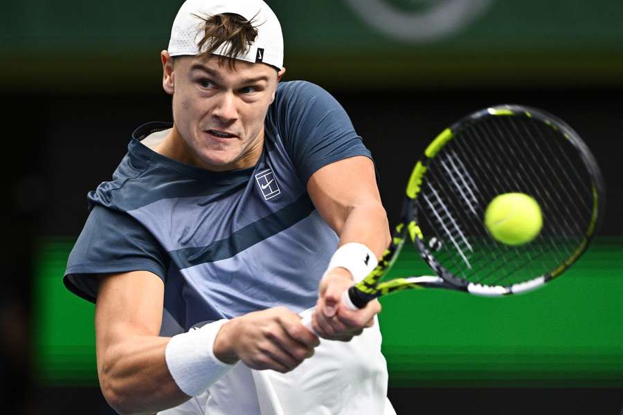 Holger Rune in action at the Stockholm Open last year