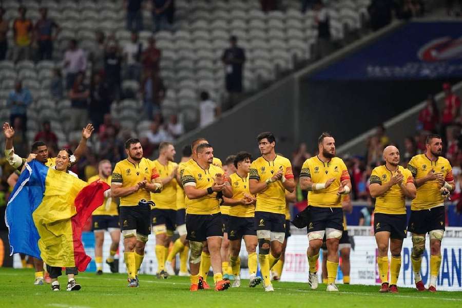 Jucătorii români după un meci de la Cupa Mondială de rugby din Franța