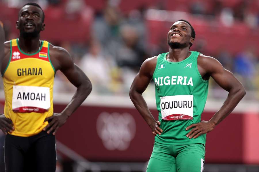 Nigerian sprinter Divine Oduduru at the Tokyo Olympics