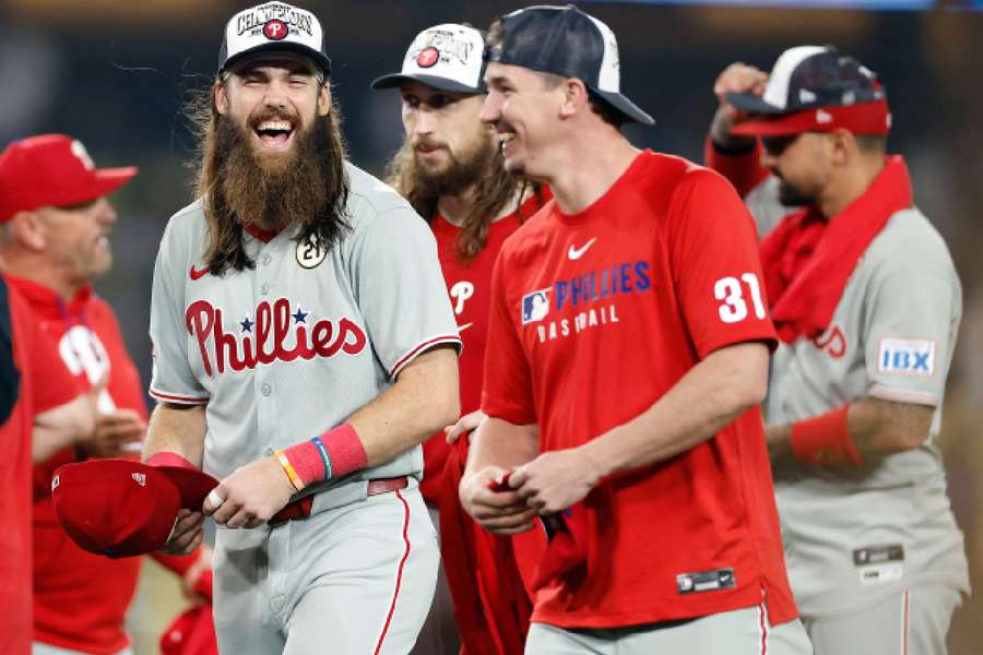 Philadelphia Phillies players celebrate victory