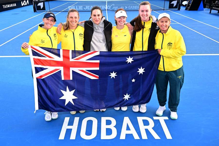 Maya Joint with the Australian team at the BJK Cup in Hobart Maya Joint with the Australian team at the BJK Cup in Hobart