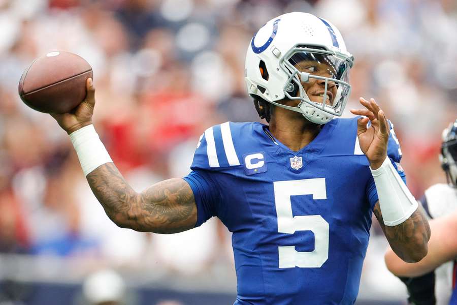 Anthony Richardson #5 of the Indianapolis Colts in action against the Houston Texans