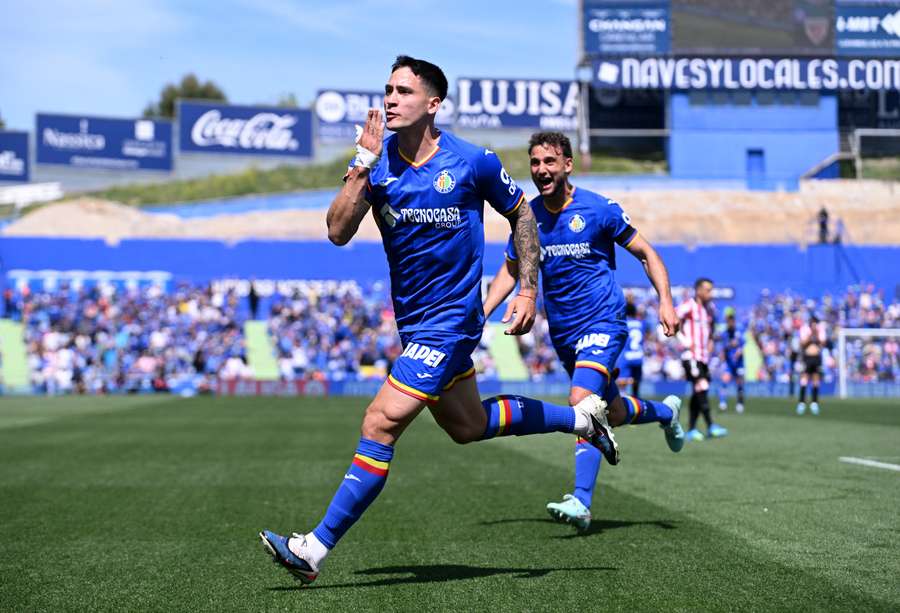 Martin Satriano celebrates his team's goal Martin Satriano celebrates his team's goal