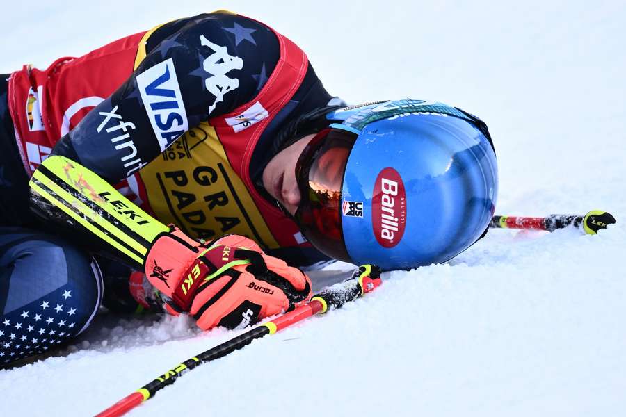 Mikaela Shiffrin collapsed in the snow after claiming yet another World Cup win