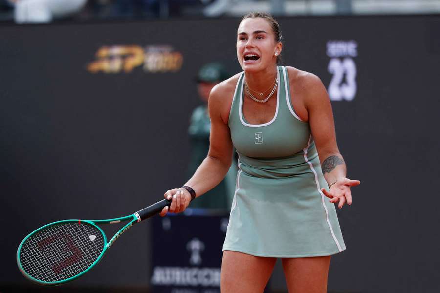 Aryna Sabalenka reacts during her loss to Sorana Cirstea