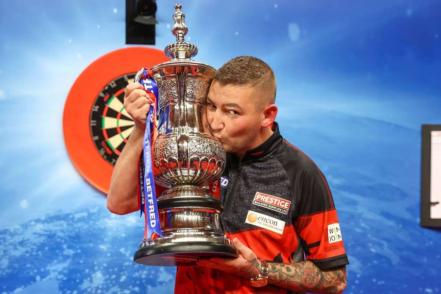 Nathan Aspinall celebrates at the Winter Gardens in Blackpool
